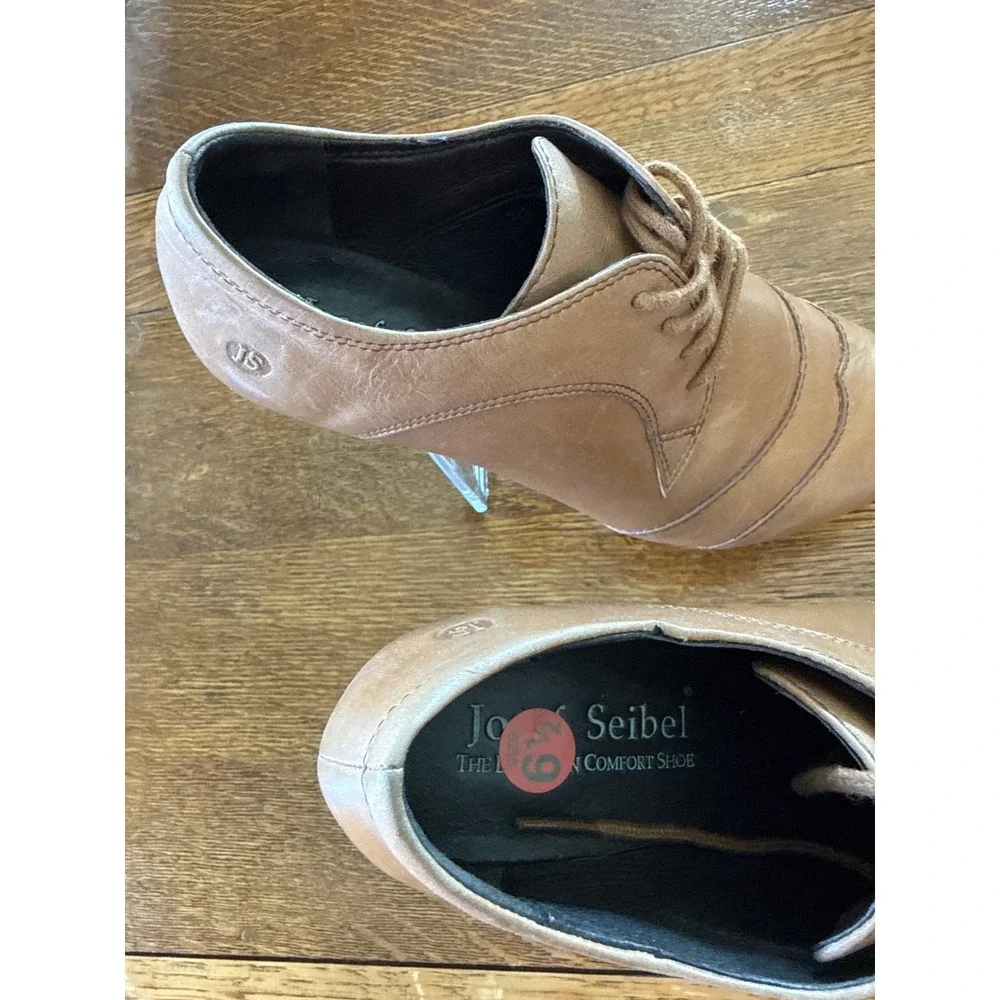 Josef Seibel Womens Tan Leather‎ Lace Up Wingtip Oxford Comfort Heels Size 6.5
